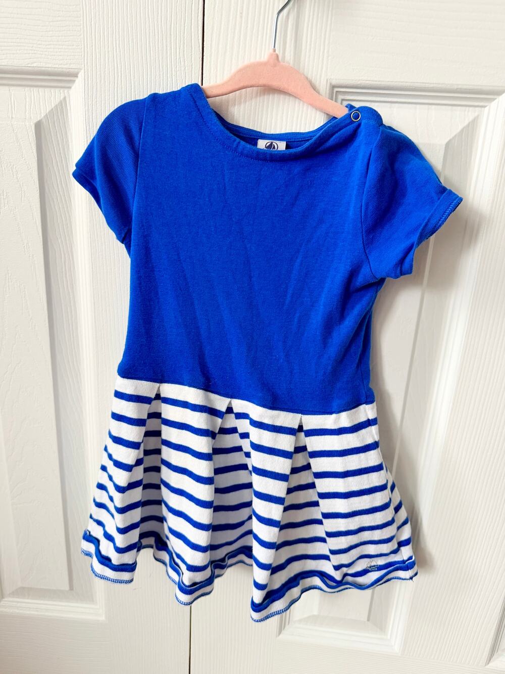 Petit Bateau Girls Blue & White Striped Dress Size 4 Years 102 cm